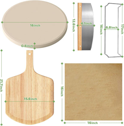 Gyreuni 16''Pizza Stone for Oven and Grill with Pizza Peel,Baking Stone set