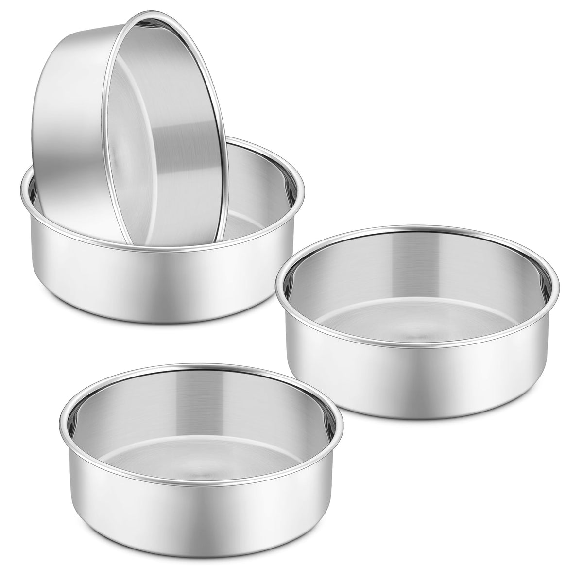P&P CHEF 4 Inch Cake Pan Set of 4, Stainless Steel Round Cake Pans Tins