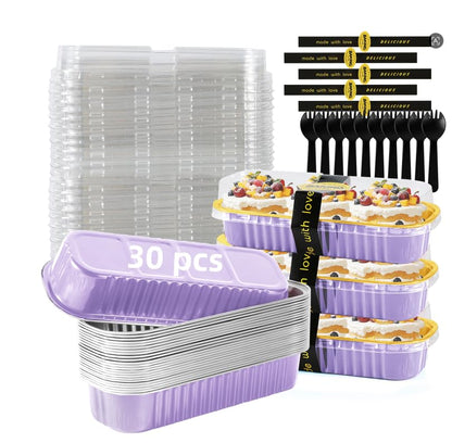120 Pcs Mixed Color Mini Loaf Pans with Lids and Spoons, 6.8oz Aluminum Foil Baking Pans Versatile for Mini Cake Tins/Loaf Cakes Sturdy Mini Pans with Lids for Baking (120, mixed)