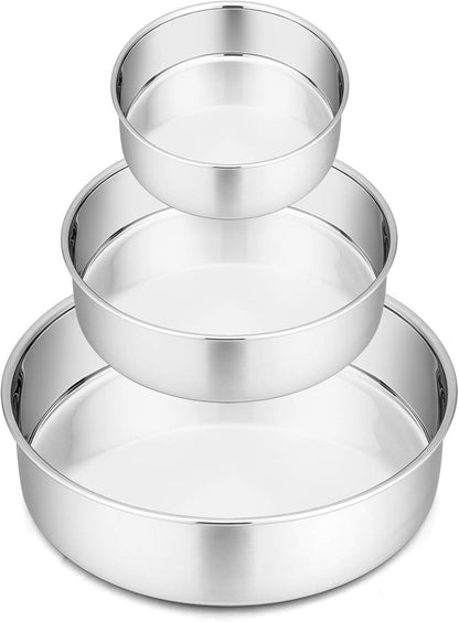 P&P CHEF Cake Pan Set of 3, 4" + 6" + 8" Round Baking Layer Cake Pan Tin