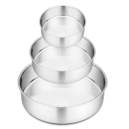 P&P CHEF Cake Pan Set of 3, 4" + 6" + 8" Round Baking Layer Cake Pan Tin