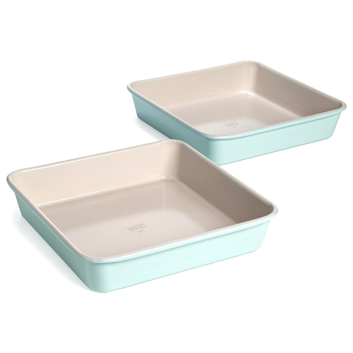 Tasty Clean Ceramic Round Cake Pans Set, 2-Pack of 9-Inch Cake Pans, Durable Aluminized Steel for Professional Results, Clean Ceramic Nonstick Coating, Oven Safe to 425°F, Dishwasher Safe, Aqua