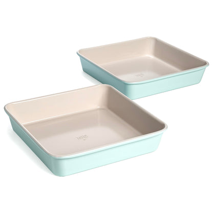 Tasty Clean Ceramic Round Cake Pans Set, 2-Pack of 9-Inch Cake Pans, Durable Aluminized Steel for Professional Results, Clean Ceramic Nonstick Coating, Oven Safe to 425°F, Dishwasher Safe, Aqua