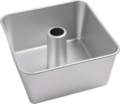 One-Piece Square Tube Cake Pan, 18 Cup, Anodized Aluminum, 9 x 9 x 4.5 in, Seamless Design, Easy Release, Even Heat, for Angel Food, Chiffon, Sponge, Mile High & Pound Cakes