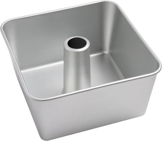 One-Piece Square Tube Cake Pan, 18 Cup, Anodized Aluminum, 9 x 9 x 4.5 in, Seamless Design, Easy Release, Even Heat, for Angel Food, Chiffon, Sponge, Mile High & Pound Cakes