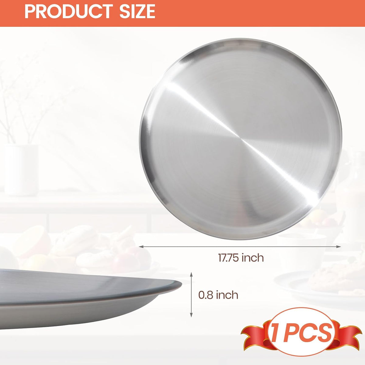 17.75 inch Stainless Steel Pizza Pan Large Round Pizza Pan for Oven
