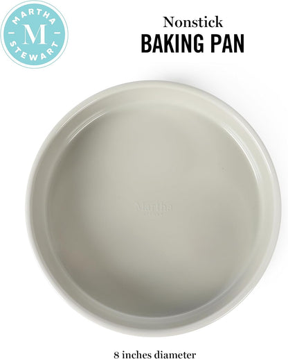 Martha Stewart Gallen 8 Inch Round Nonstick Carbon Steel Cake and Bake Pan – Cool Grey, Durable Bakeware for Even Baking and Easy Release