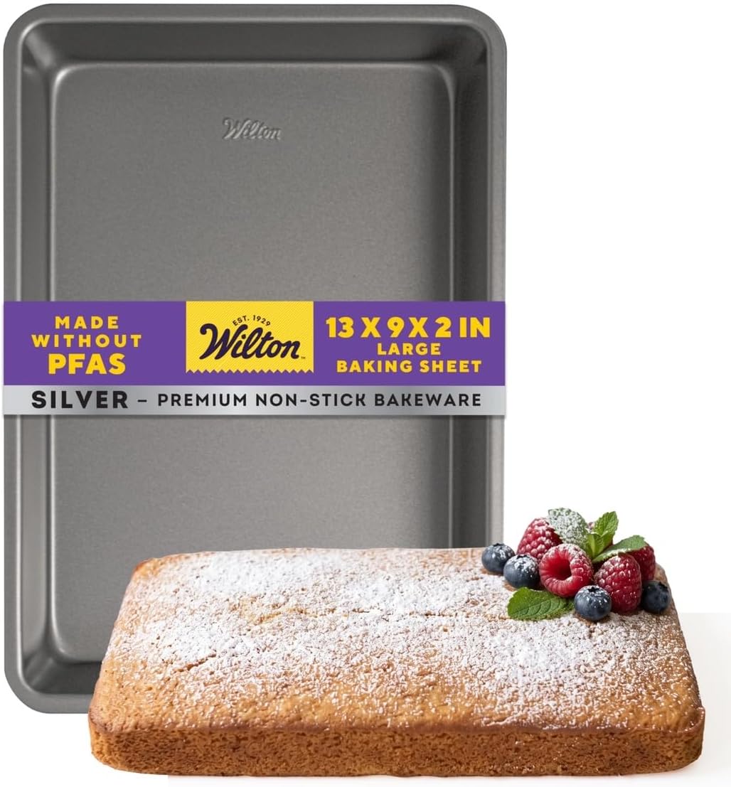 Wilton Silver Non-Stick Oblong Cake Pan, Made Without PFAS, 13 x 9 x 2 in.