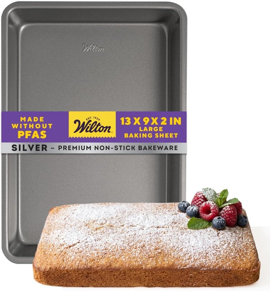 Wilton Silver Non-Stick Oblong Cake Pan, Made Without PFAS, 13 x 9 x 2 in.