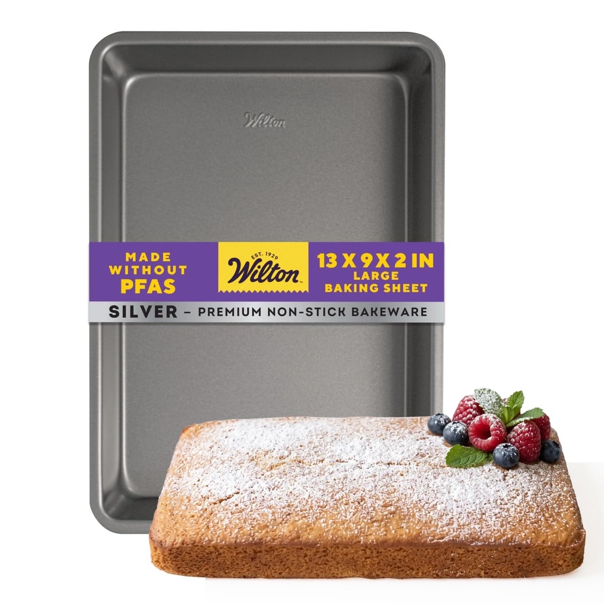 Wilton Silver Non-Stick Oblong Cake Pan, Made Without PFAS, 13 x 9 x 2 in.