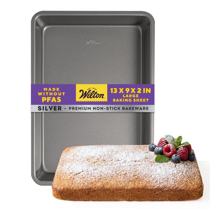 Wilton Silver Non-Stick Oblong Cake Pan, Made Without PFAS, 13 x 9 x 2 in.