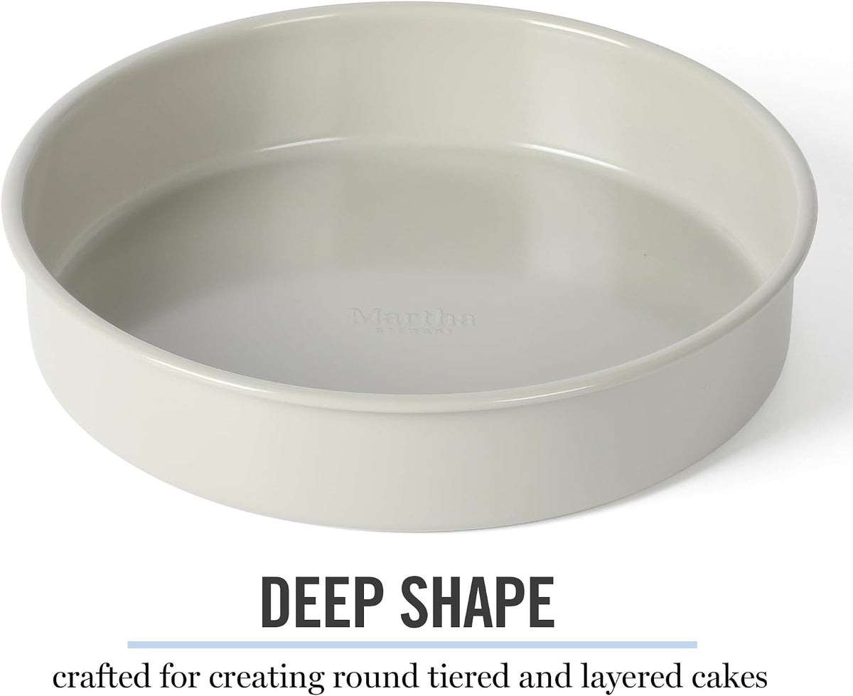 Martha Stewart Gallen 8 Inch Round Nonstick Carbon Steel Cake and Bake Pan – Cool Grey, Durable Bakeware for Even Baking and Easy Release