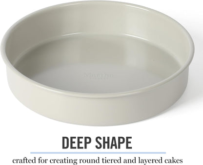 Martha Stewart Gallen 8 Inch Round Nonstick Carbon Steel Cake and Bake Pan – Cool Grey, Durable Bakeware for Even Baking and Easy Release