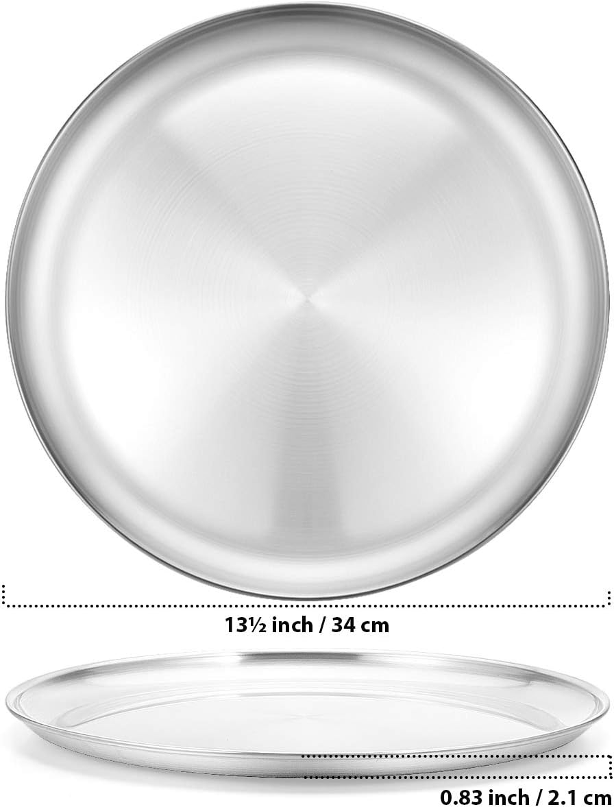 Deedro Stainless Steel Pizza Pan 13½ Inch, Round Pizza Oven Tray, 2 Pack