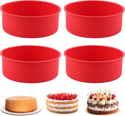 4 Pack Silicone Cake Pans, 6 Inch Non-Stick Silicone Cake Molds for Baking