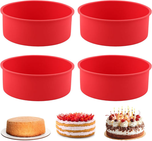4 Pack Silicone Cake Pans, 6 Inch Non-Stick Silicone Cake Molds for Baking