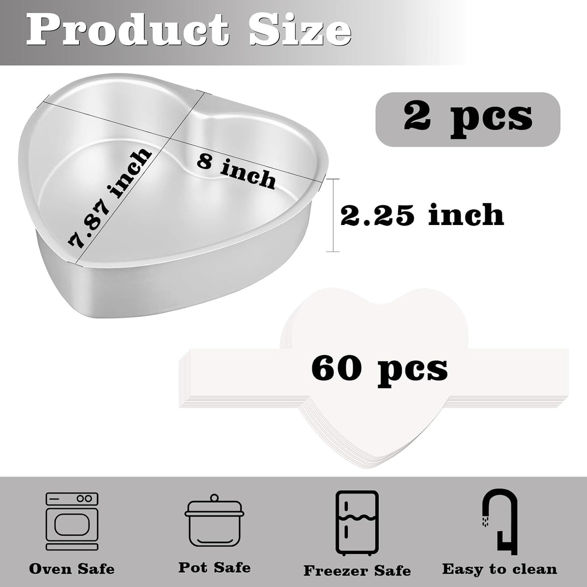 HUAKENER 8 Inch Heart Cake Pan, Non-stick Aluminum Heart Cake Pan