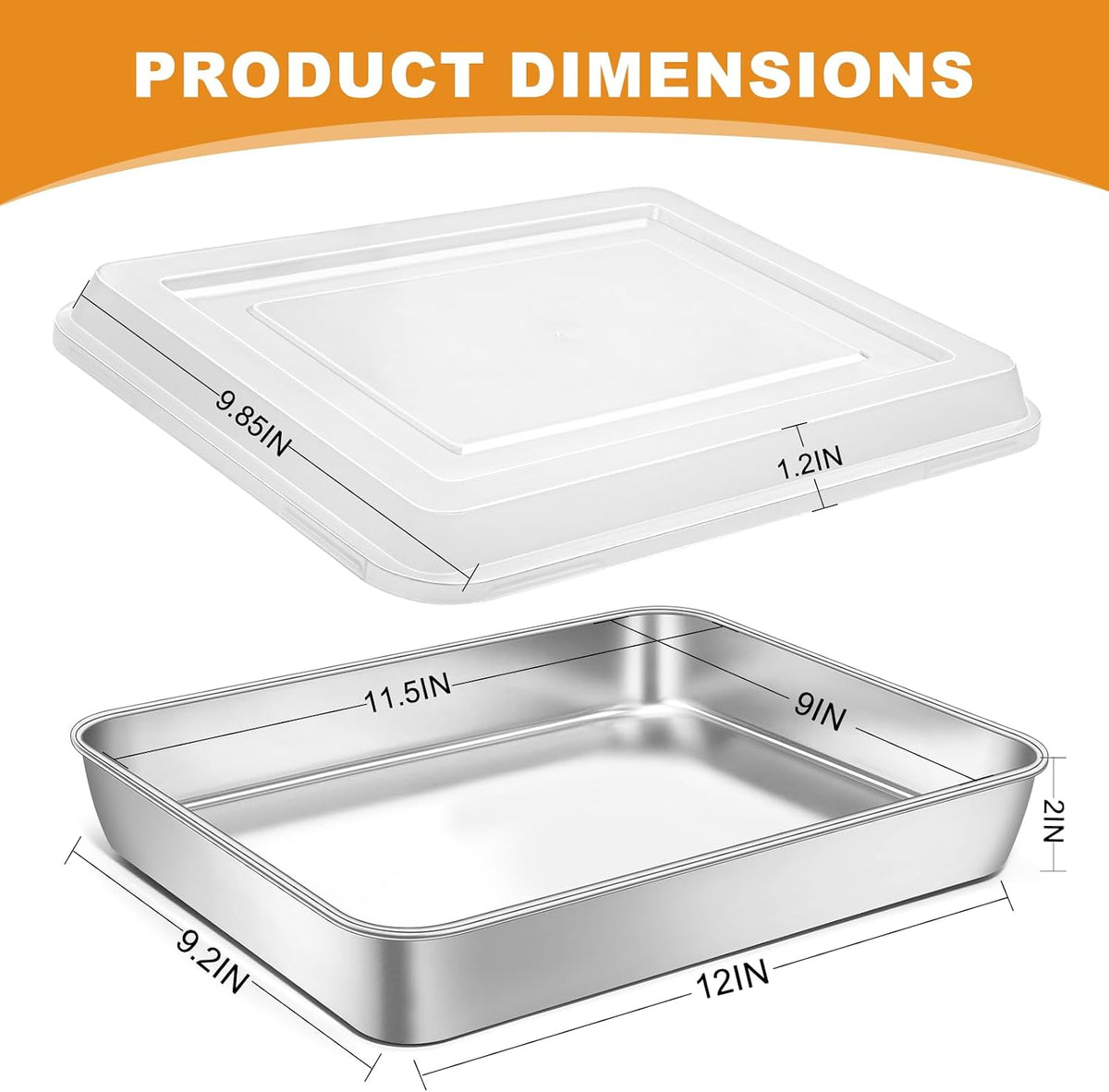 Stainless Steel Baking Pan with Lid, 12⅓ x 9¾ x 2 Inch Deep Rectangle Cake Pans with Cover for Cakes, Brownies, Cookies, Deep Side & Heavy Duty,Dishwasher & Fridge & Oven Safe(2 Pans + 2 Lids)