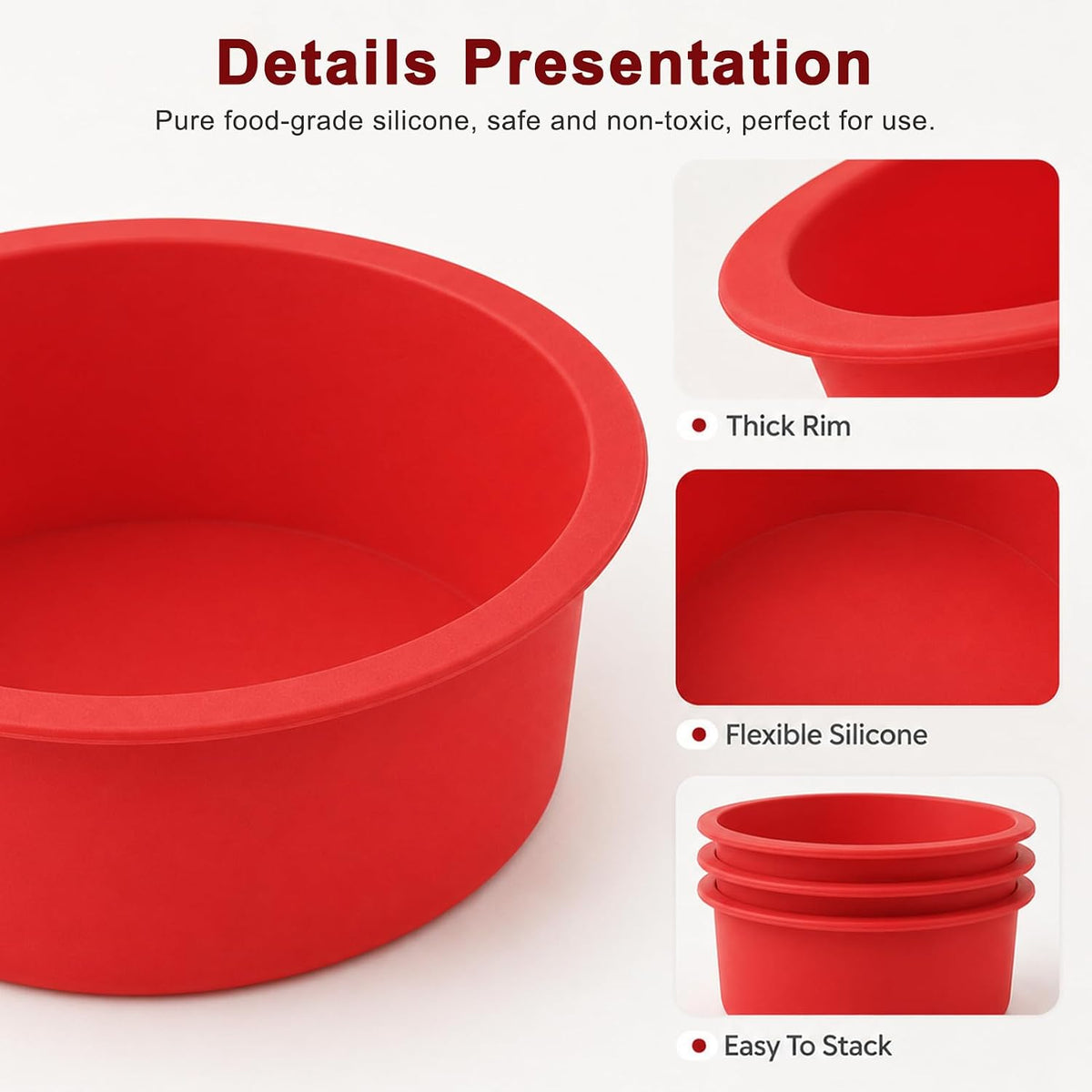 4 Pack Silicone Cake Pans, 6 Inch Non-Stick Silicone Cake Molds for Baking