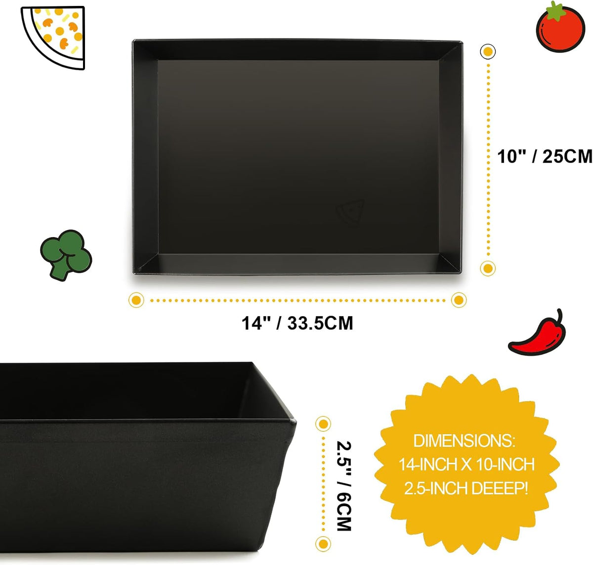 Detroit Style Pizza Pan 10x14x2.5 (Non-Stick, BPA & PFOA Free) Heat-Resistant Up to 500°F, Pre-Seasoned Authentic Hard Anodized Detroit Deep Dish Pizza Pan, Five-Year Free -Replacement