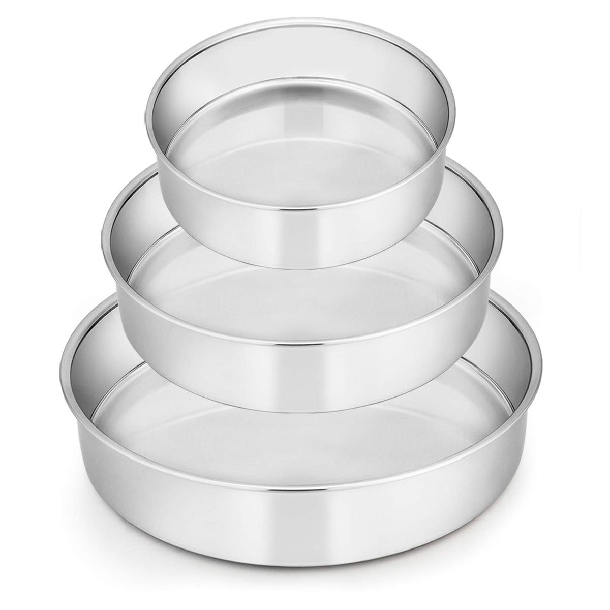 E-far 6 Inch Cake Pan Set of 3, Stainless Steel Round Smash Cake Baking Pans Tins, Non-Toxic & Healthy, Mirror Finish & Dishwasher Safe