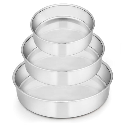 E-far 6 Inch Cake Pan Set of 3, Stainless Steel Round Smash Cake Baking Pans Tins, Non-Toxic & Healthy, Mirror Finish & Dishwasher Safe