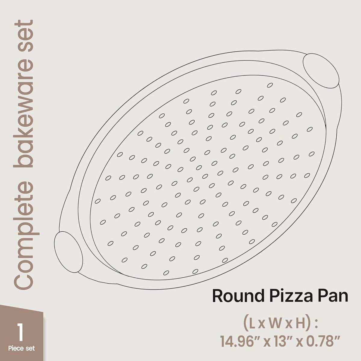 Bakken Pizza Baking Pan - Round Perforated Carbon Steel Pan with Non-Stick Marble Coating, Oversized Silicone Handle, Dishwasher Safe, High-Temperature Resistant, Durable & Easy Cleanup Gray, 1 Pack