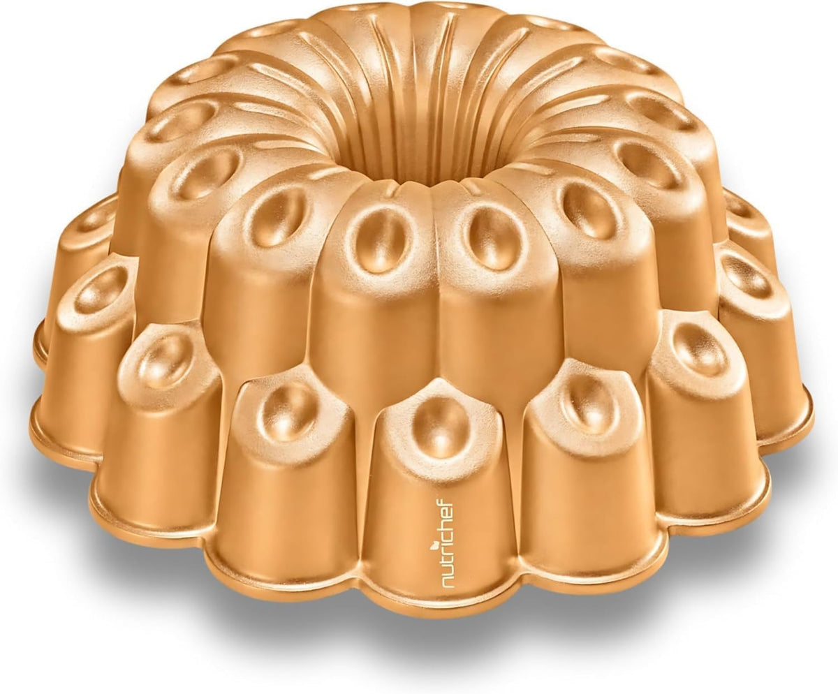 NutriChef Cake Pan - 10 Cups Die Cast Fluted Aluminum Cake Mold, Nonstick for Easy Release and Even Bake, Durable Design, Ideal for Desserts and Casseroles