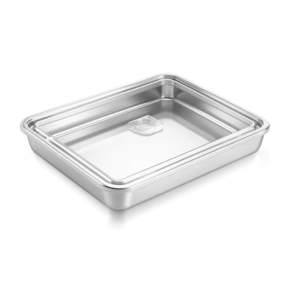 Stainless Steel Baking Pan with Lid, 12.4 x 9.6 x 2 Inches, 2-Pack