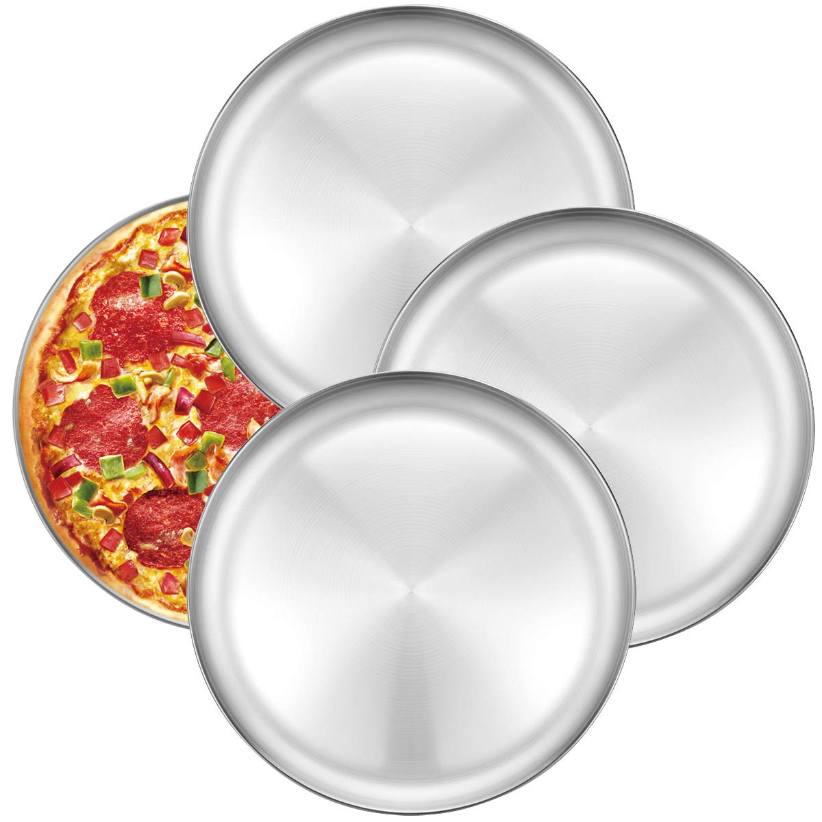Deedro 12 Inch Pizza Pan, Round Stainless Steel Pizza Tray for Oven, 2 Pack