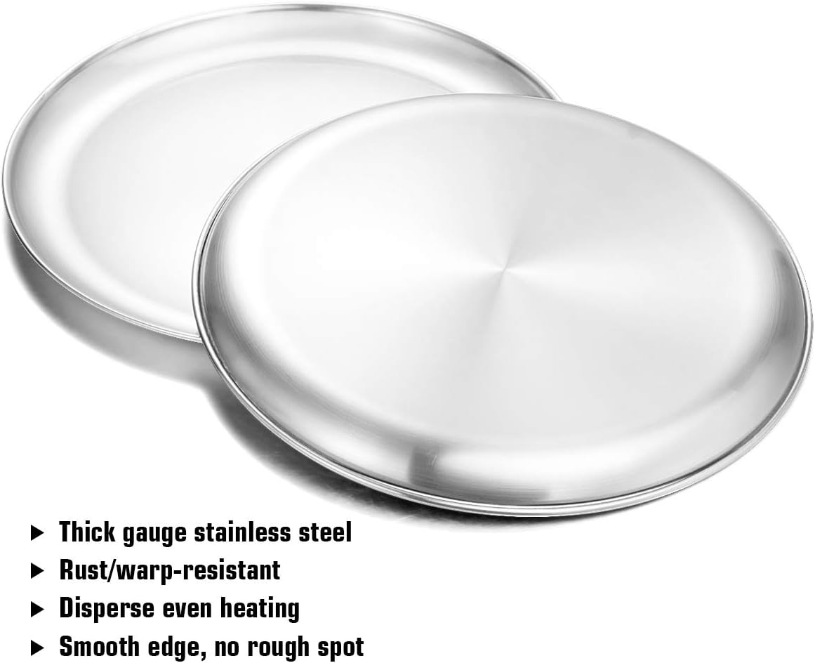 Deedro 12 Inch Pizza Pan, Round Stainless Steel Pizza Tray for Oven, 2 Pack