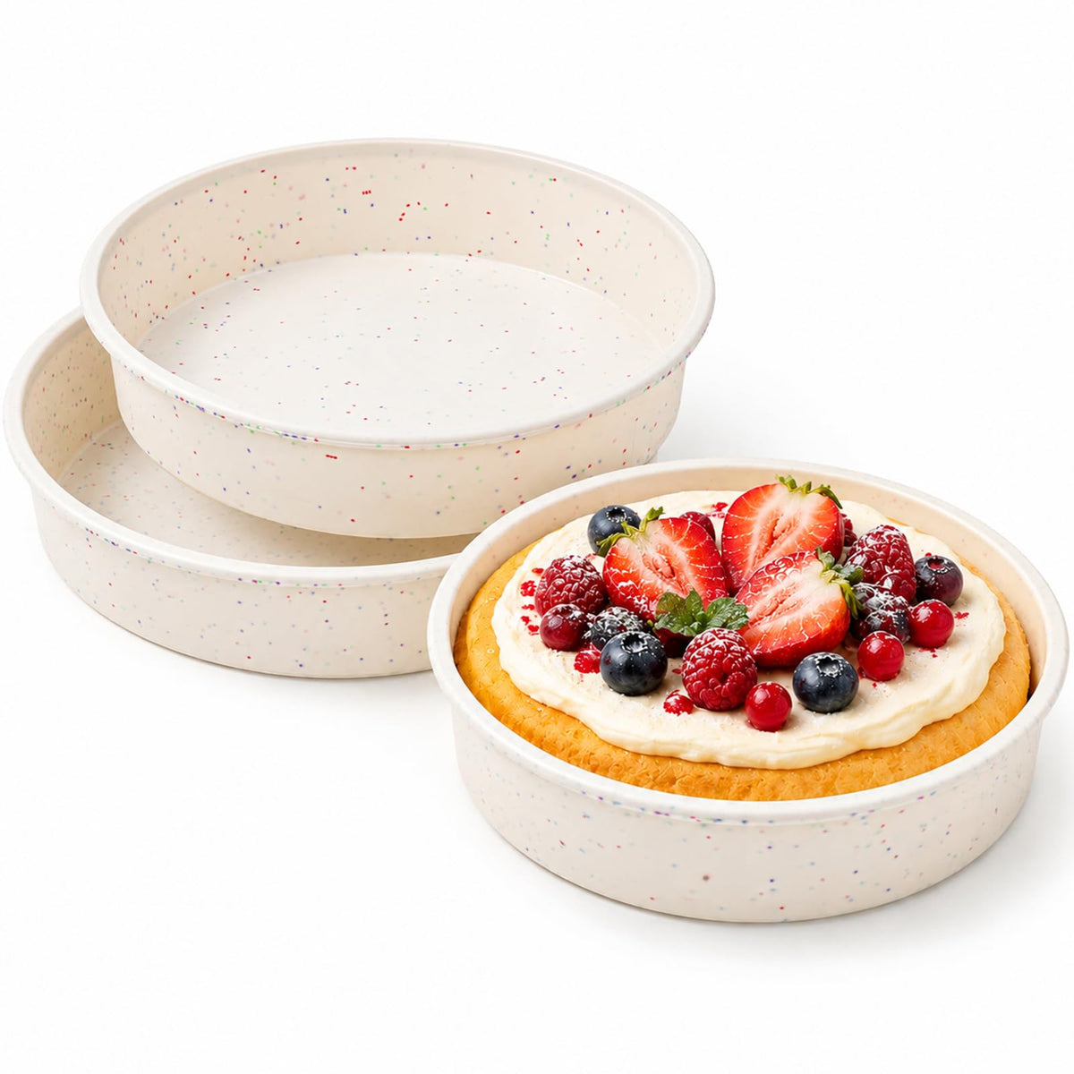 Vinino 6 Inch Round Cake Pan Set, 3 Pack Silicone Mold with Metal Frame