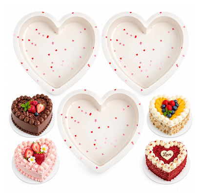 CAKETIME 3P 10 Inch Silicone Heart Shaped Cake Pans, Nonstick Cake Pan, BPA Free Silicone Heart Cake Baking Mold for Oven Dishwasher Safe-Heartdot