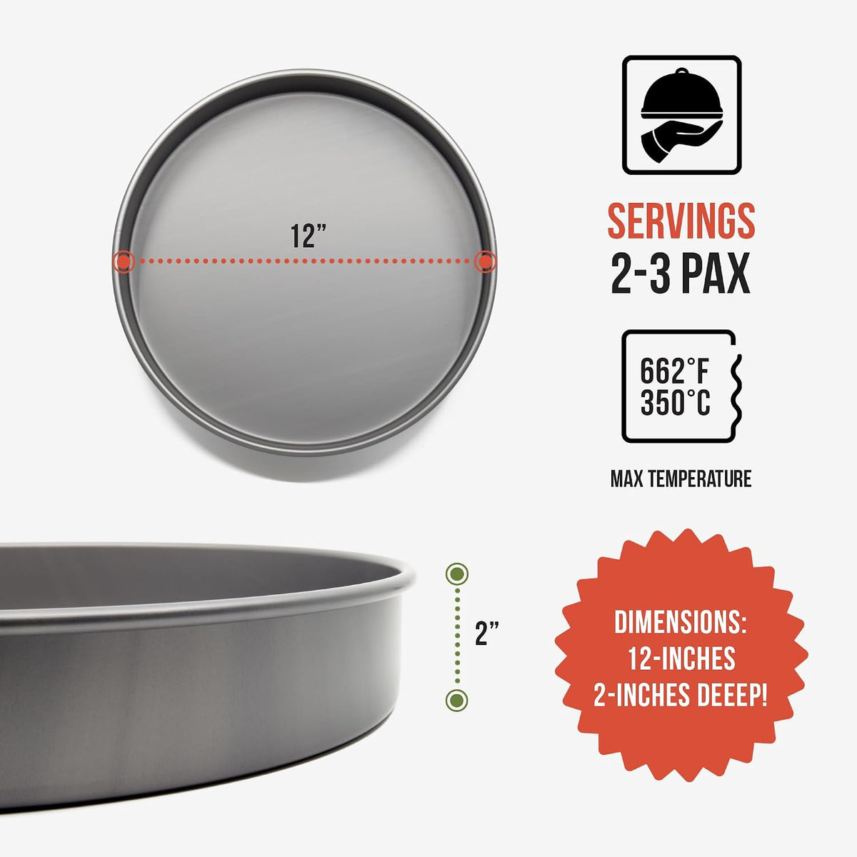 Chef Pomodoro Chicago Deep Dish Pizza Pan, 12 Inch Hard Anodized Aluminum