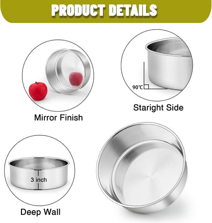 P&P CHEF 8 Inch Cake Pans Set, 2Pcs Stainless Steel Round Baking Pan