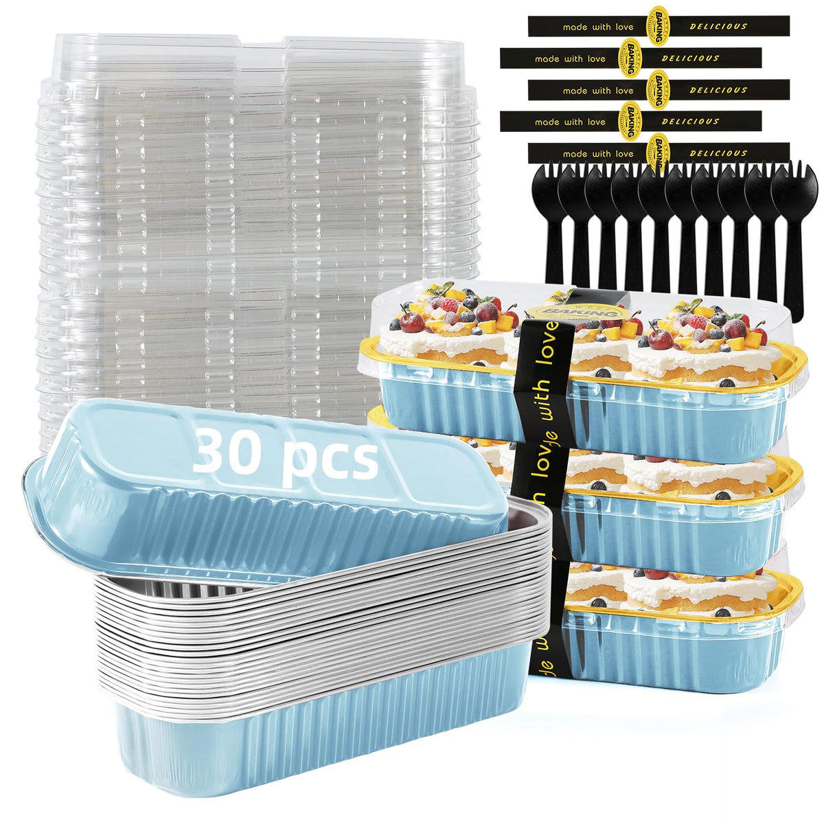120 Pcs Mixed Color Mini Loaf Pans with Lids and Spoons, 6.8oz Aluminum Foil Baking Pans Versatile for Mini Cake Tins/Loaf Cakes Sturdy Mini Pans with Lids for Baking (120, mixed)