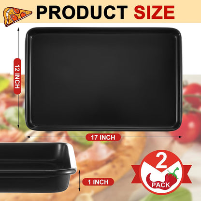 2 Pcs Rectangle Pizza Pan Carbon Steel Nonstick, Black, Black, 17 Inch