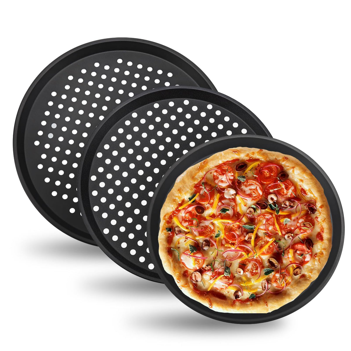 12-Inch Nonstick Pizza Pan with Holes, Perforated Carbon Steel Pizza Tray for Oven, Round Bakeware Pizza Tray for Home Restaurant Kitchen