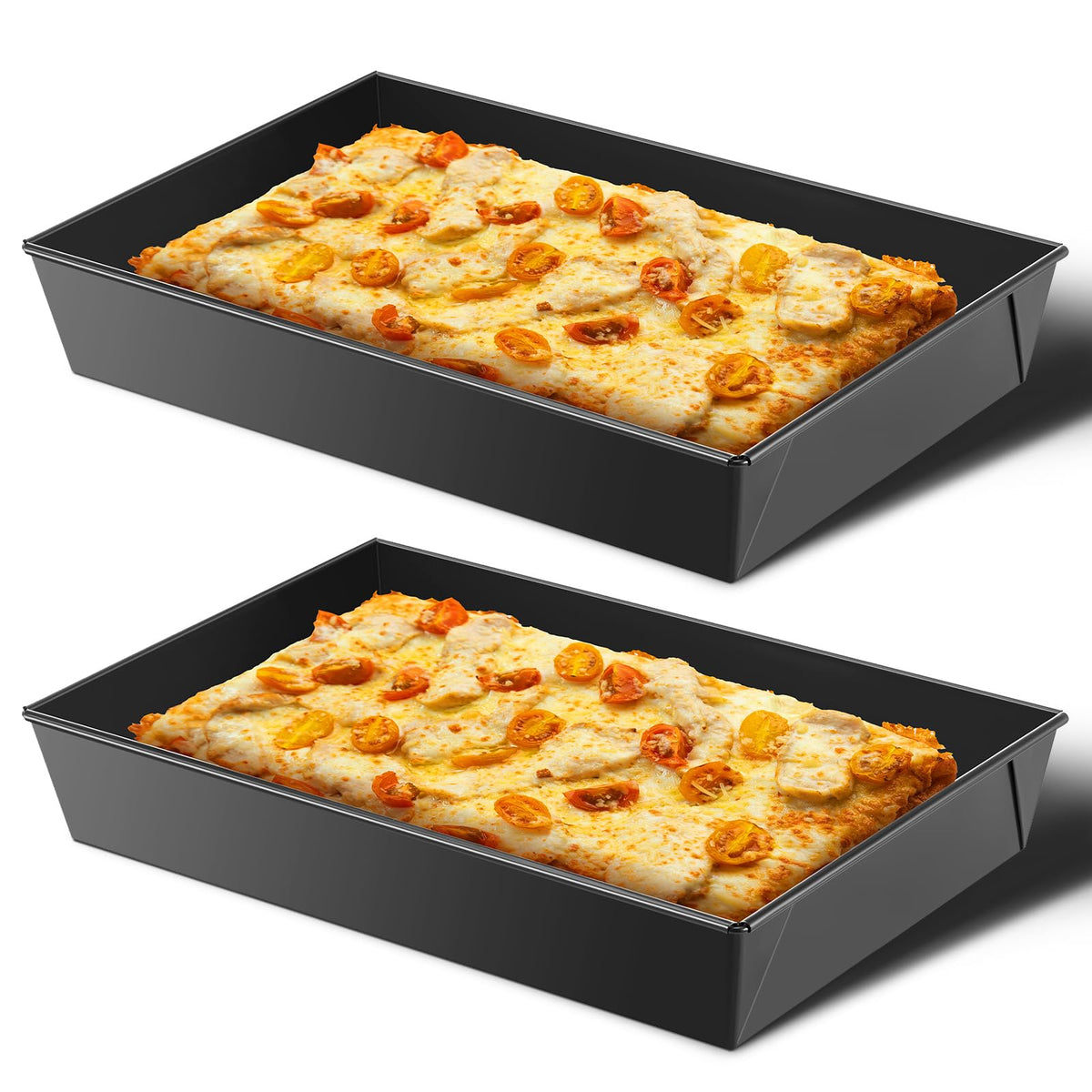 3 Pcs Detroit Style Pizza Pan, 9.5 x 9.5 x 2.56 Inch, Black