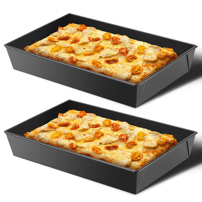 3 Pcs Detroit Style Pizza Pan, 9.5 x 9.5 x 2.56 Inch, Black