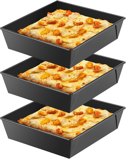 3 Pcs Detroit Style Pizza Pan, 9.5 x 9.5 x 2.56 Inch, Black