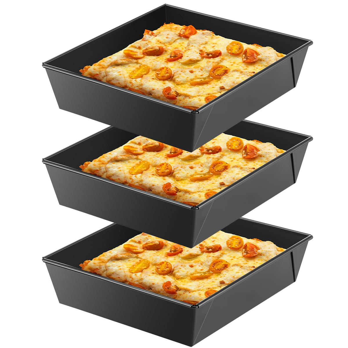 3 Pcs Detroit Style Pizza Pan, 9.5 x 9.5 x 2.56 Inch, Black