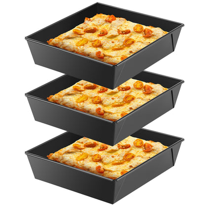 3 Pcs Detroit Style Pizza Pan, 9.5 x 9.5 x 2.56 Inch, Black
