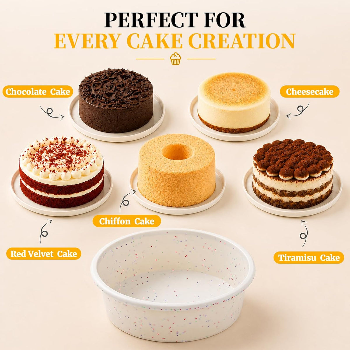 Vinino 6 Inch Round Cake Pan Set, 3 Pack Silicone Mold with Metal Frame