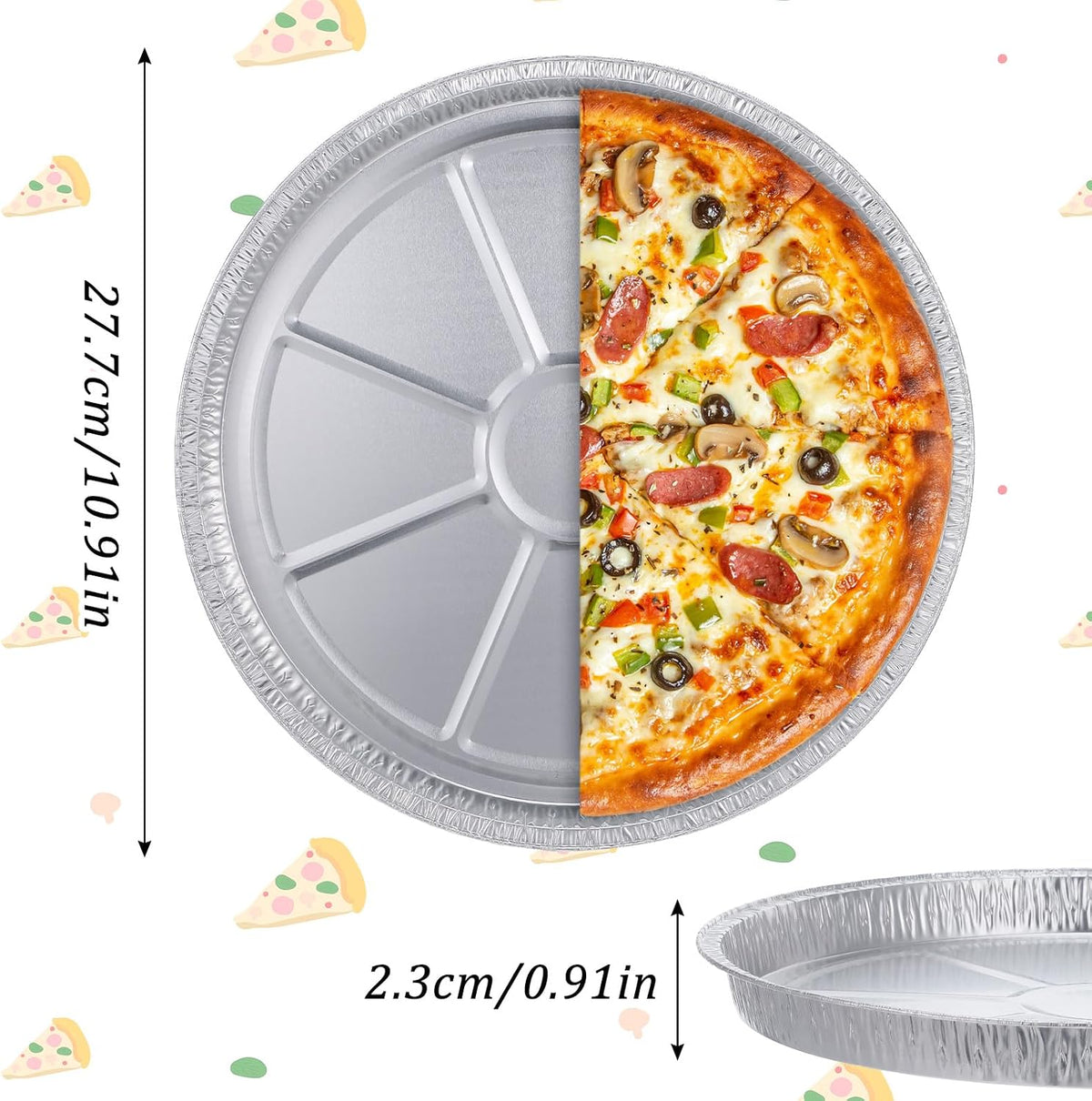 Kifmurase 30PCS Round Disposable Foil Pizza Pans, 11 Inch Large Size Focaccia Pan, Round Foil Serving Trays for Pizzas Cake Bread Chip Cookie, Disposable Aluminum Tin Plate for Freezer & OvenFoil