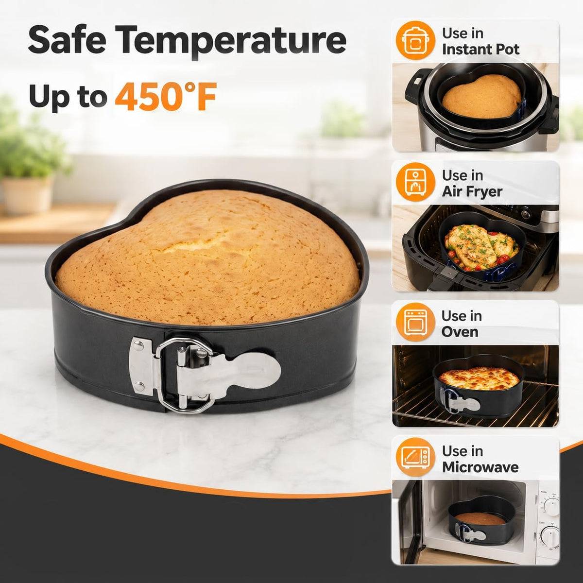 4" 7" 9" Springform Pan Set of 3, Non-Stick Heart Shaped Cake Pans, Leakproof Cheesecake Pans with Removable Bottom & Quick Release Latch for Baking, Birthday & Wedding