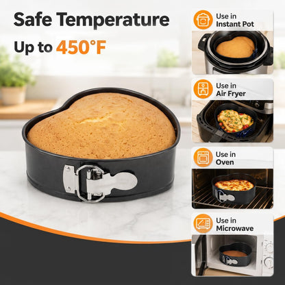 4" 7" 9" Springform Pan Set of 3, Non-Stick Heart Shaped Cake Pans, Leakproof Cheesecake Pans with Removable Bottom & Quick Release Latch for Baking, Birthday & Wedding