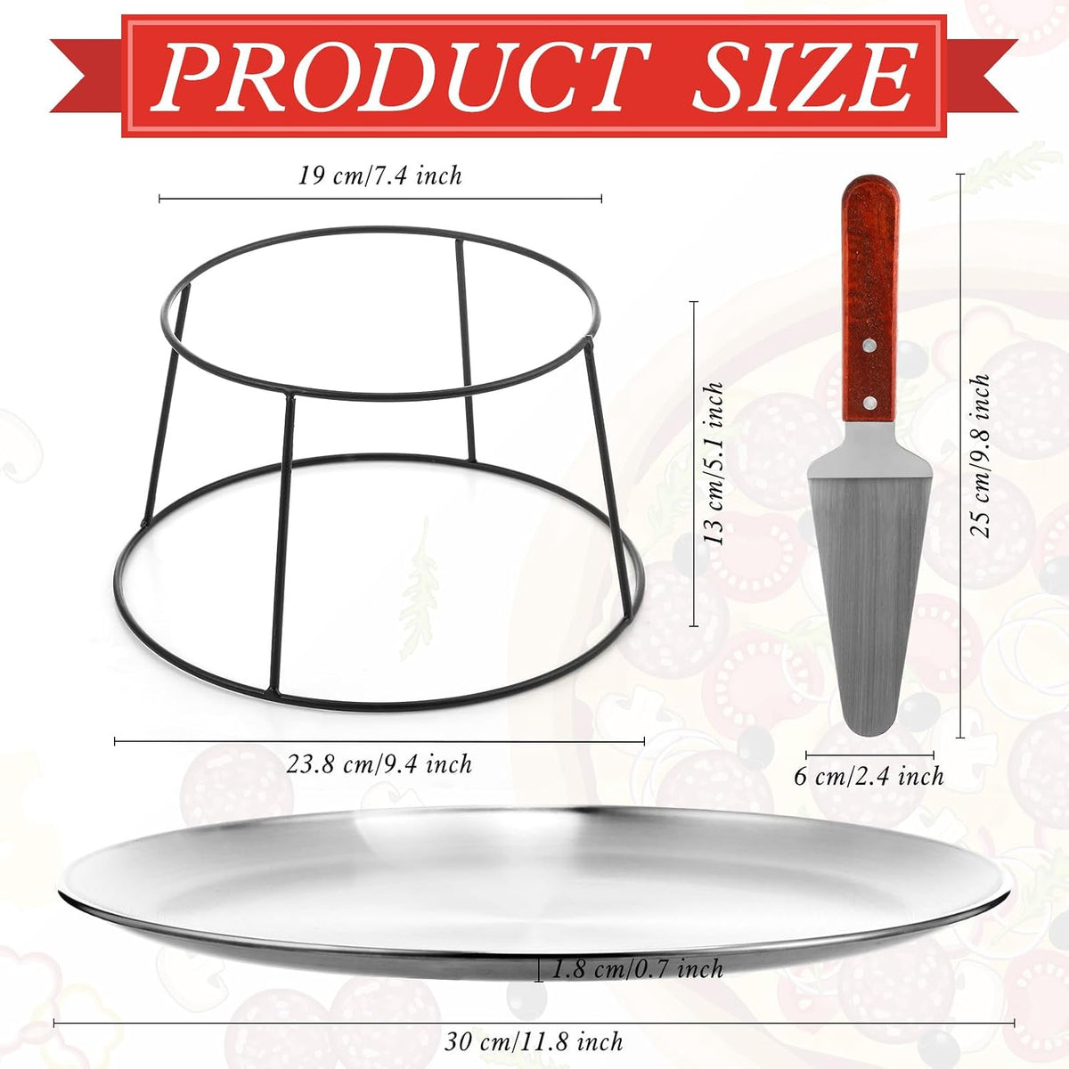 12 Pcs Pizza Pan Riser Stands Tray Set,Silver,Round