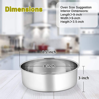 P&P CHEF 8 Inch Cake Pans Set, 2Pcs Stainless Steel Round Baking Pan