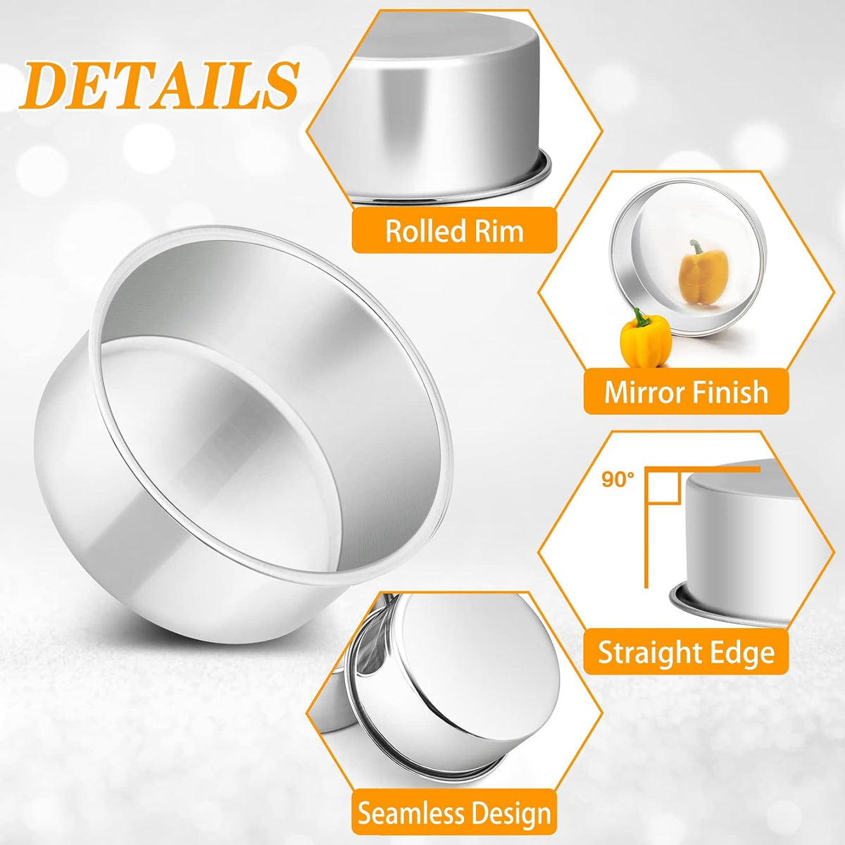 P&P CHEF 4 Inch Cake Pan Set of 4, Stainless Steel Round Cake Pans Tins